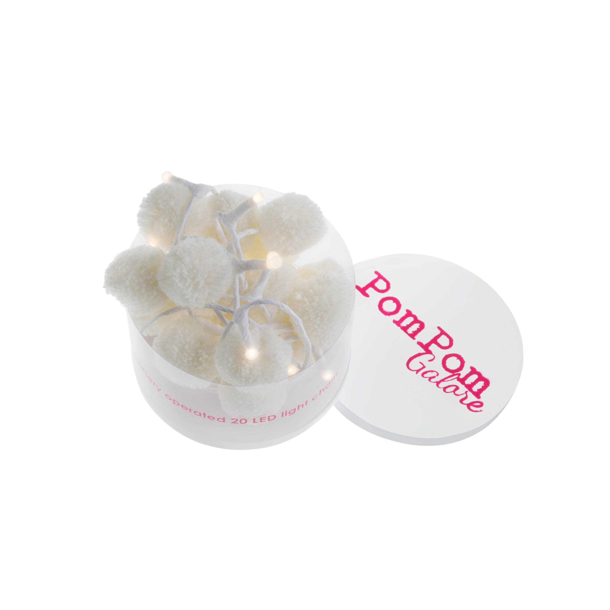 Damaged Box White Pom Pom Fairy Light Chain 4 white pom pom LED fairy lights