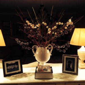 Black pom pom garland as a centre piece decoration