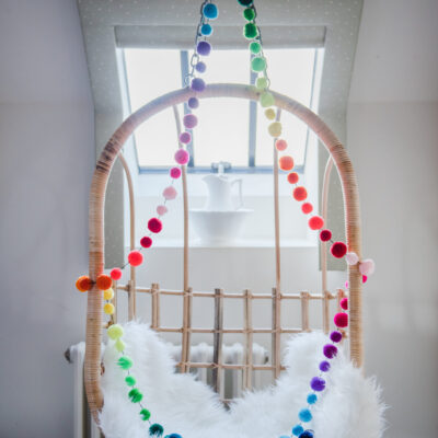 Rainbow pom pom garland