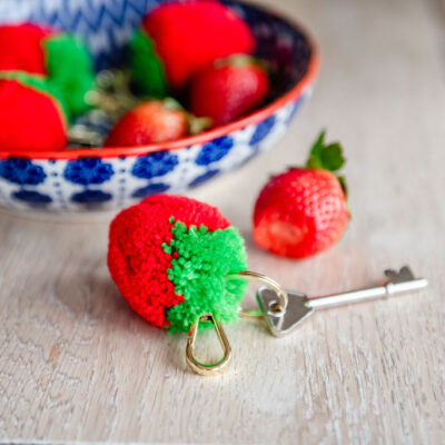 Strawberry Pom Pom Keyring