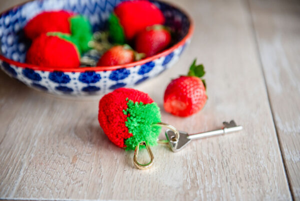 Strawberry Pom Pom Keyring 1