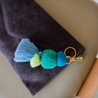 Pom Tassel Bag Charm and Key Ring in Sea Blues