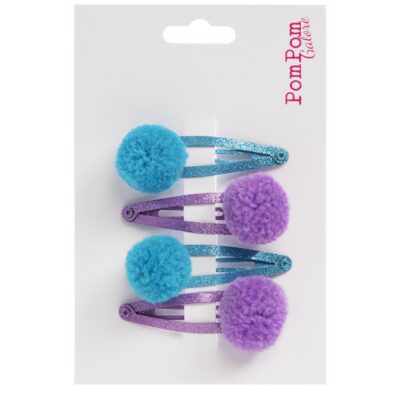 Pom Pom Hair Slides - Matt Glitter 12 blue and lilac pom pom glitter hair slides
