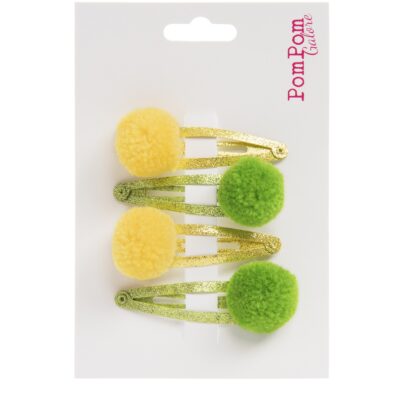 Pom Pom Hair Slides - Matt Glitter 10 yellow and green pom pom glitter hair slides
