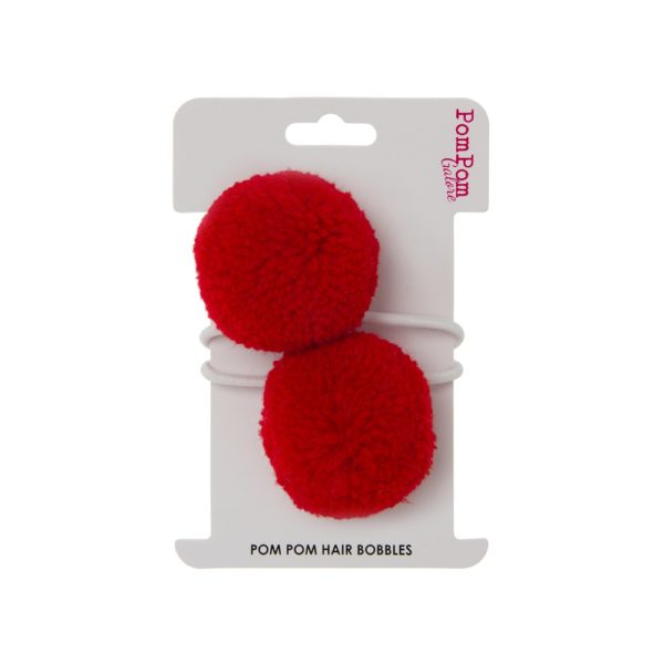 Red set of 2 4cm pom pom hair bobbles