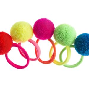 Neon hair elastics with wool yarn pom pom hair bobbles