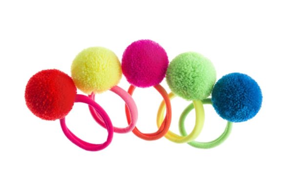 Neon hair elastics with wool yarn pom pom hair bobbles
