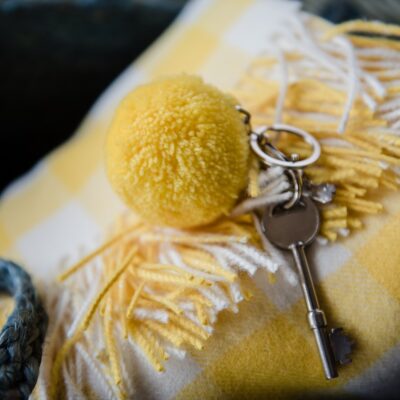 Yellow 7cm Pom Pom Keyring PomPom Galore