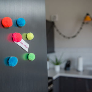 Pom Pom Magnets set of 7 colourful magnets