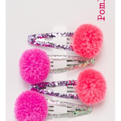 Pom Pom Hair Slides - Shiny Glitter 3