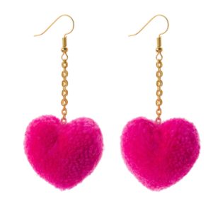 Pink Hearts pom pom earrings dangle