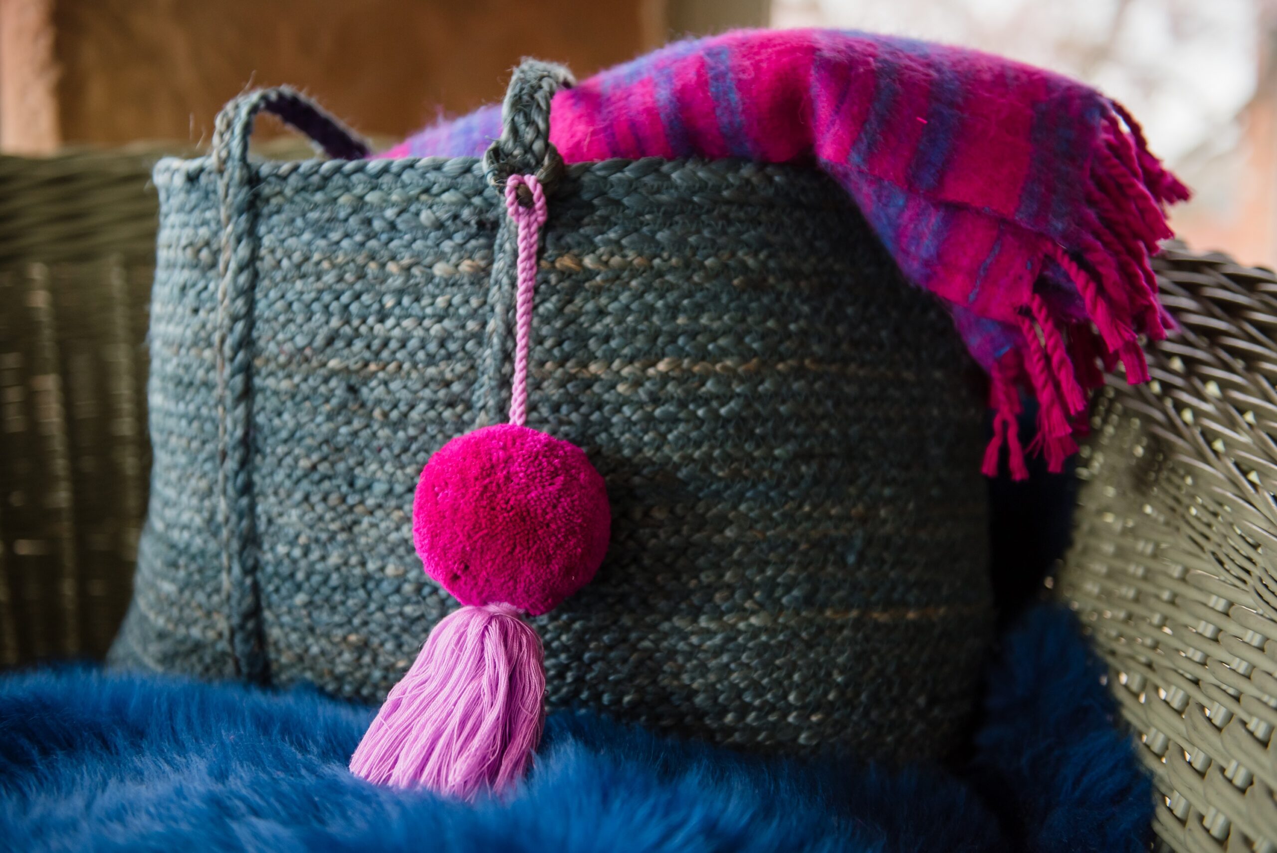 Jumbo Pom Pom and Tassel Swags 17 Jumbo Pom POm and Tassel Bag Swag Magenta Pom and Lilac Tassel