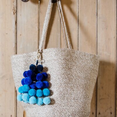 Large Ombre Pom Pom Bag Charm 10 Large Blues Ombre Dangle Pom Pom Bag Charm