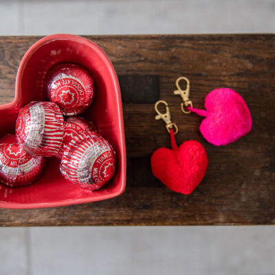 Heart Pom Pom Clips RED