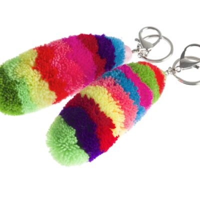 Stripey pom pom keyring