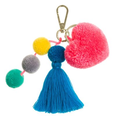 Pom Pom Heart and Tassel Keyring 5 Blush heart blue tasel and poms key ring