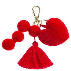 Red heart pom tassel key ring
