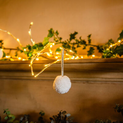 White Pom Pom Tree Baubles 3