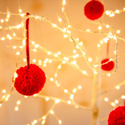 Red Pom Pom Tree Baubles 4