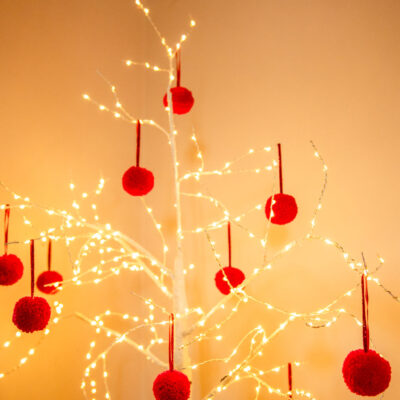 Red Pom Pom Tree Baubles 2