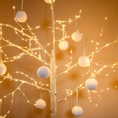 White Pom Pom Tree Baubles 2