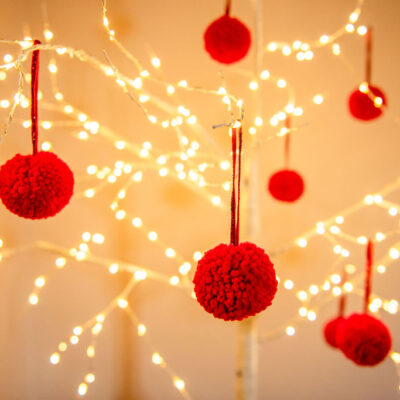 Red Pom Pom Tree Baubles 3