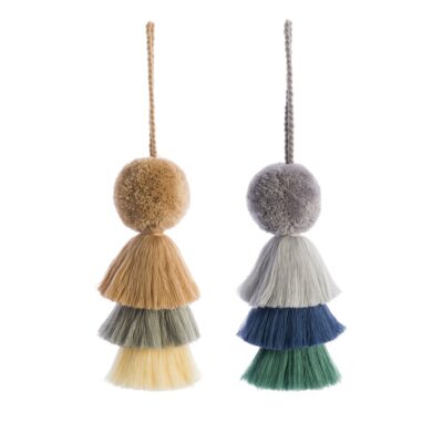 Pom Pom and Trio Tassel Swags Denim and Natural, Large