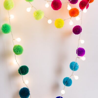 Rainbow Pom Pom Fairy light Chain by PomPom Galore