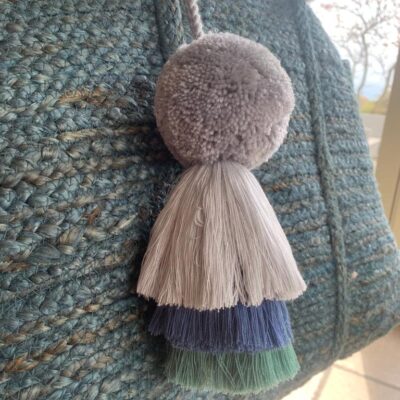Pom Pom and Trio Tassel Swags Denim and Natural, Large 6 Pom Pom and Trio Tassel Swags Denim and Natural, Large 2