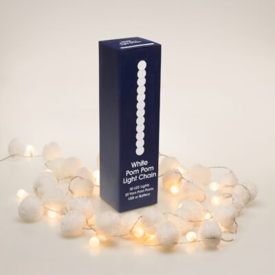 White Pom Pom Fairy Light Chain, USB 3