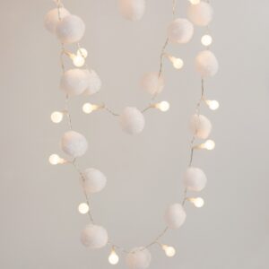 White Pom Pom Fairy Light Chain, USB 6 White Pom Pom Fairy Light Chain, USB 2