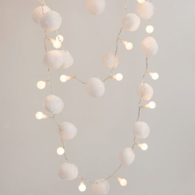 White Pom Pom Fairy Light Chain, USB 2