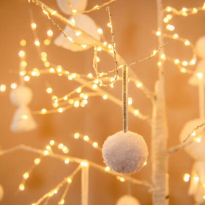 White Pom Pom Tree Baubles 4