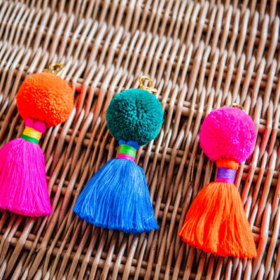 Pom Pom and Tassel Bag Charm with clip