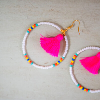 Beaded Hoop Tassel Earrings 4