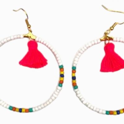 Beaded Hoop Tassel Earrings 7