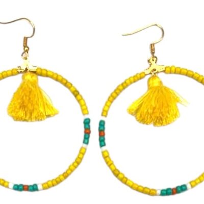 Beaded Hoop Tassel Earrings 8