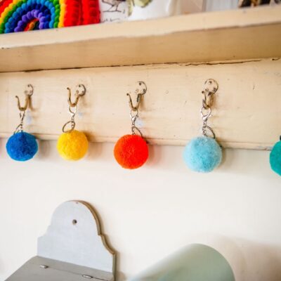 Round Pom Pom Key Rings 6cm