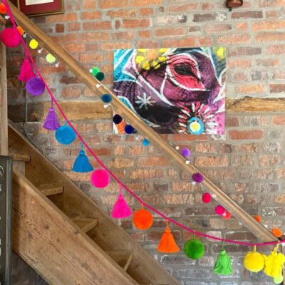 Jumbo Fiesta Pom Pom Garland with Tassel in bright colours
