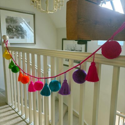 Jumbo Fiesta Pom Pom Garland with Tassel in bright colours
