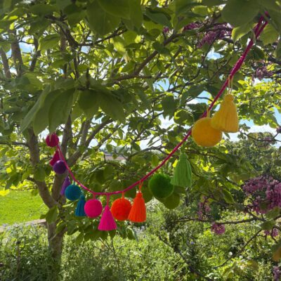 Jumbo Fiesta Pom Pom Garland with Tassel in bright colours