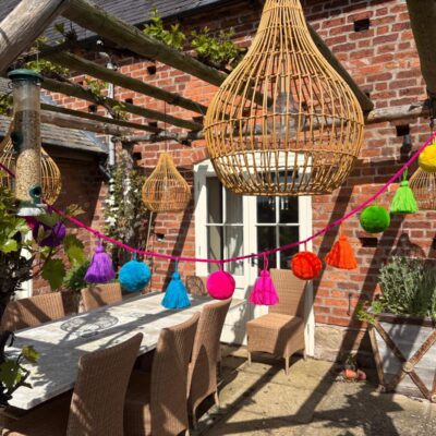 Jumbo Fiesta Pom Pom Garland with Tassel in bright colours