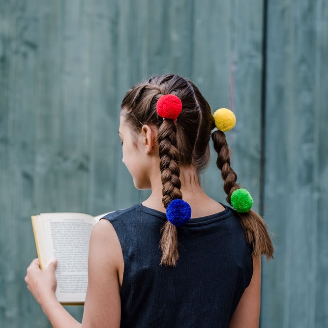 pom pom hair bobbles in primary colours set of 4